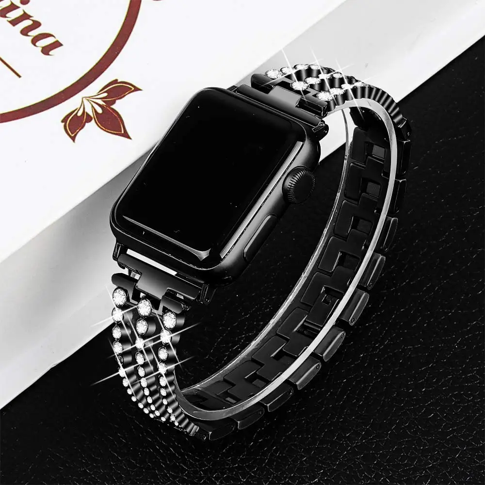 Ремешок из нержавеющей стали для Apple Watch 38 мм 42 мм 40 мм 44 мм Женский бриллиантовый ремешок для Apple Watch Series 5 4 3 2 1 браслет