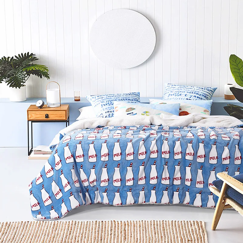 

Одеяло из овечьей шерсти с принтом, 150x220 см, сохраняет тепло и не линяет волосы, двухстороннее фланелевое одеяло с двойным хлебом