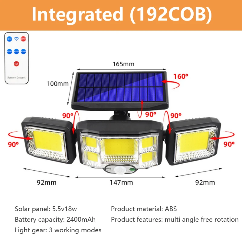 solar torch lights 192 LED/COB Solar LED Light Outdoor Remote Control Spotlight PIR Motion Sensor LED Solar Street Lamp For Garden Pathway Lighting solar lamp outdoor Solar Lamps