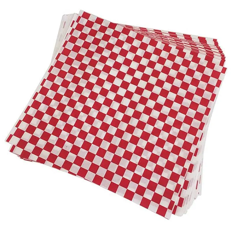 100 шт клетчатая deli candy подкладка в корзину пищевая оберточная бумага, жироотталкивающая, сэндвич упаковка для бургеров, красный и белый