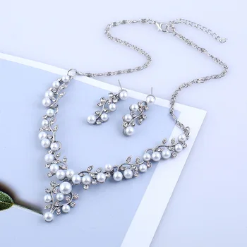 

Two Stes Jewelry Accessories Wedding Jewelry Sets Rhinestone Necklace Earrings for Women Bridal Jewelry