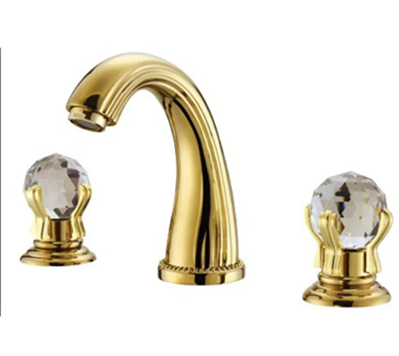 

3 piece Set Wash Basin Mixer luxury high quality brass gold plating crystal handle basin faucet sink faucet free shipping