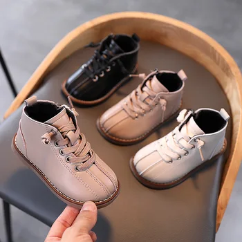 

Winter Thicken Kids Martin Boots PU Leather Warterproof Children Ankle Boots For Girl Boy Non-slip Korean Style Kids Shoes