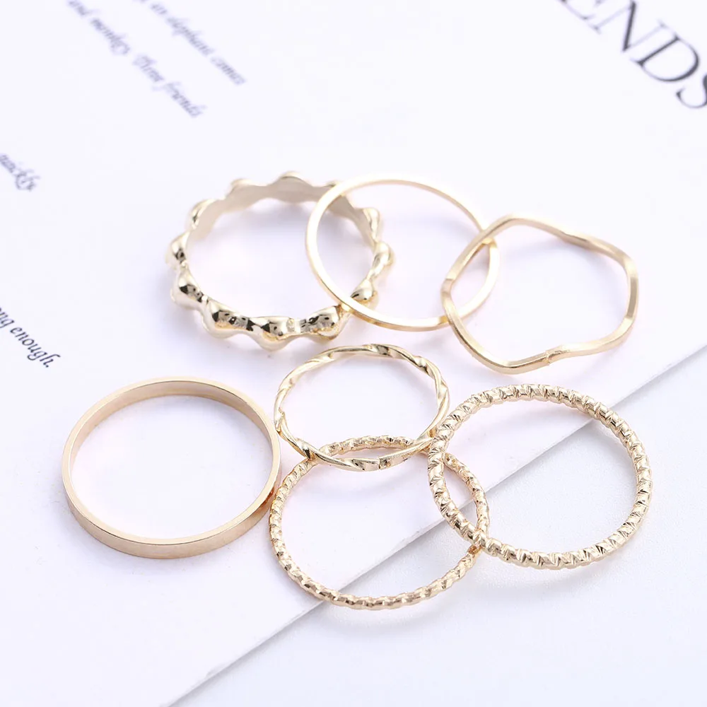 Temperamento capa Multi anillo geometría de seis piezas anillo hermoso dedo accesorios de Metal Popular Coreano accesorios de la joyería