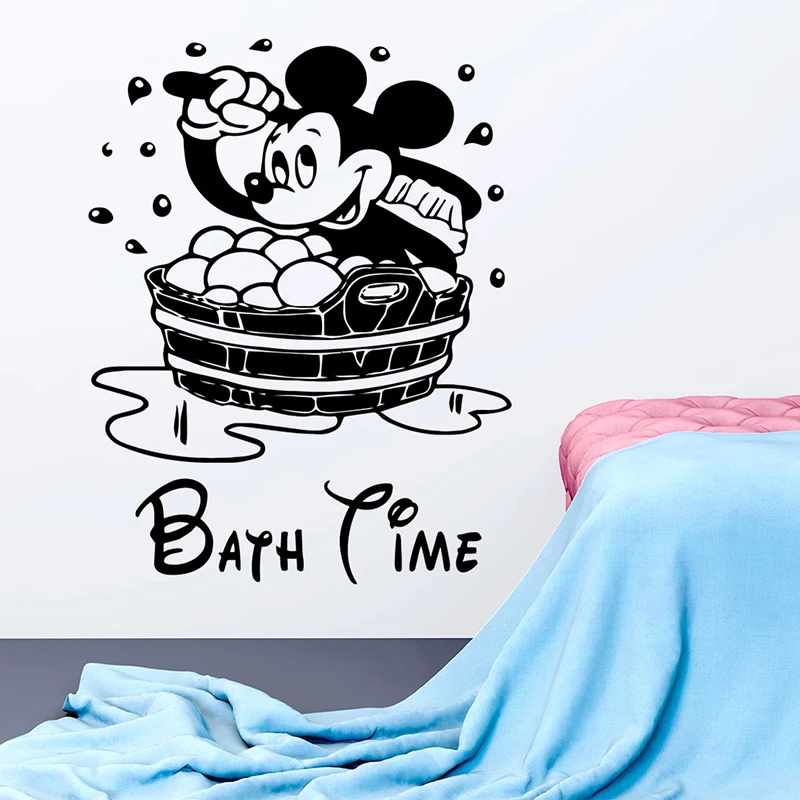 Disney Mickey Mouse Bath Time Waterproof Vinyl Wall Stickers Removable Home Decor For Bath Toilet Kids Bathroom Window Art Decal