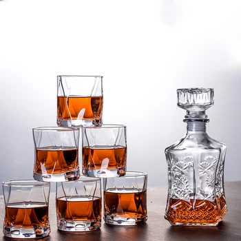 

7 Pcs Set luxury Glass lead-free home whiskey Decanter Set with 6 Pcs old fashioned Whiskey glass