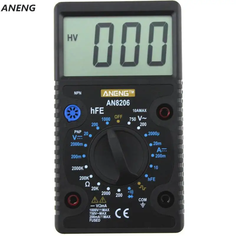 Черный ANENG AN8206 ЖК-цифровой мультиметр с подсветкой AC/DC температура Амперметр Вольтметр Напряжение Ток Ом тестер мультиметр - Цвет: Черный