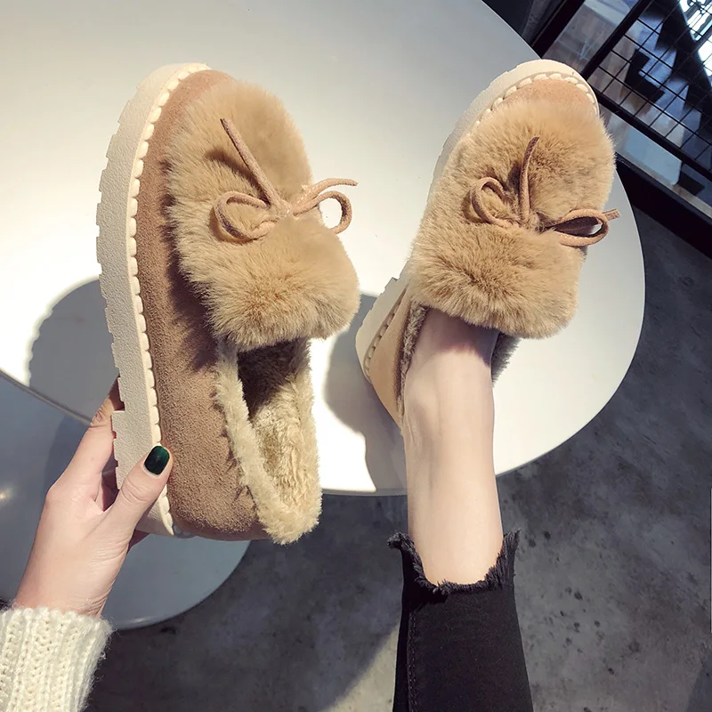 

Casual Woman Shoe Moccasin Shoes Round Toe Loafers Fur Slip-on Bow-Knot Female Footwear Moccasins New Winter Slip On Butterfly