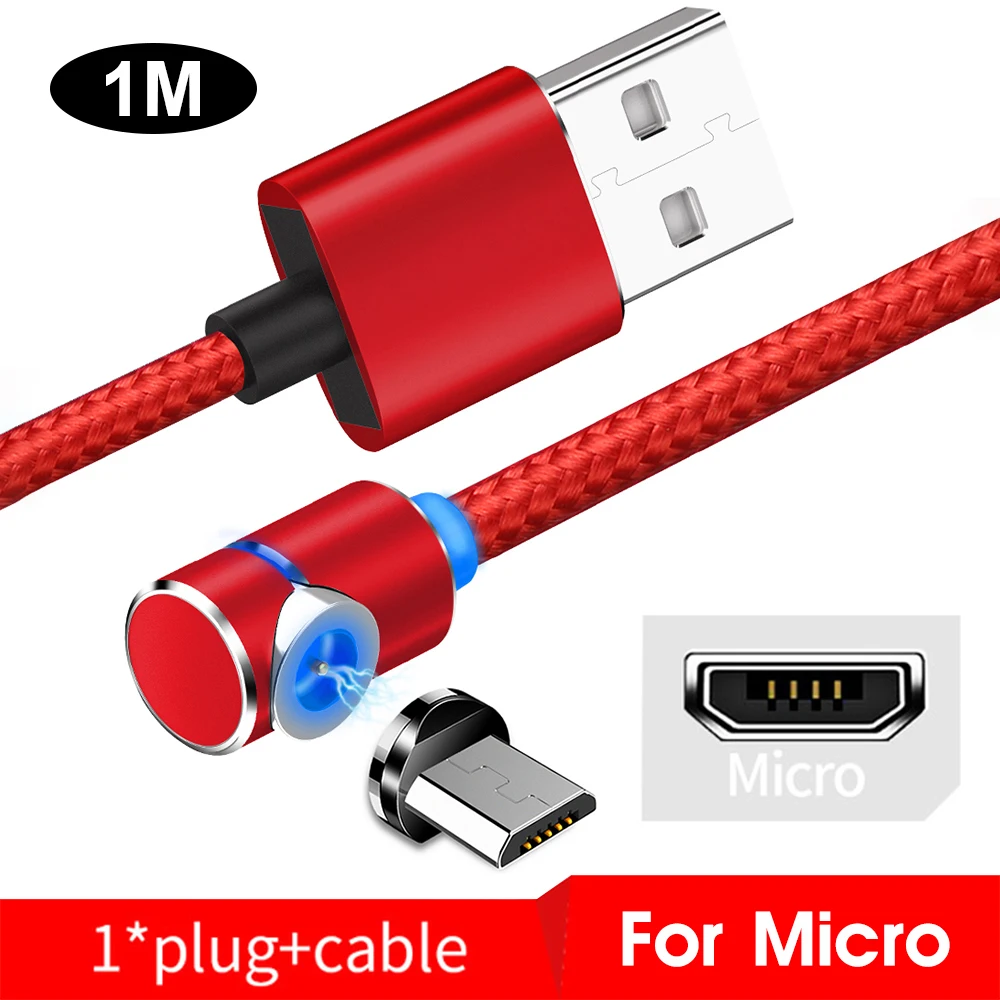 Магнитный Micro USB кабель, 1 м, 2 А, для Xiaomi Redmi, Тип C, Android, штепсельный кабель для huawei Honor, алюминиевый локоть, магнитный кабель для зарядки - Цвет: For Micro Red