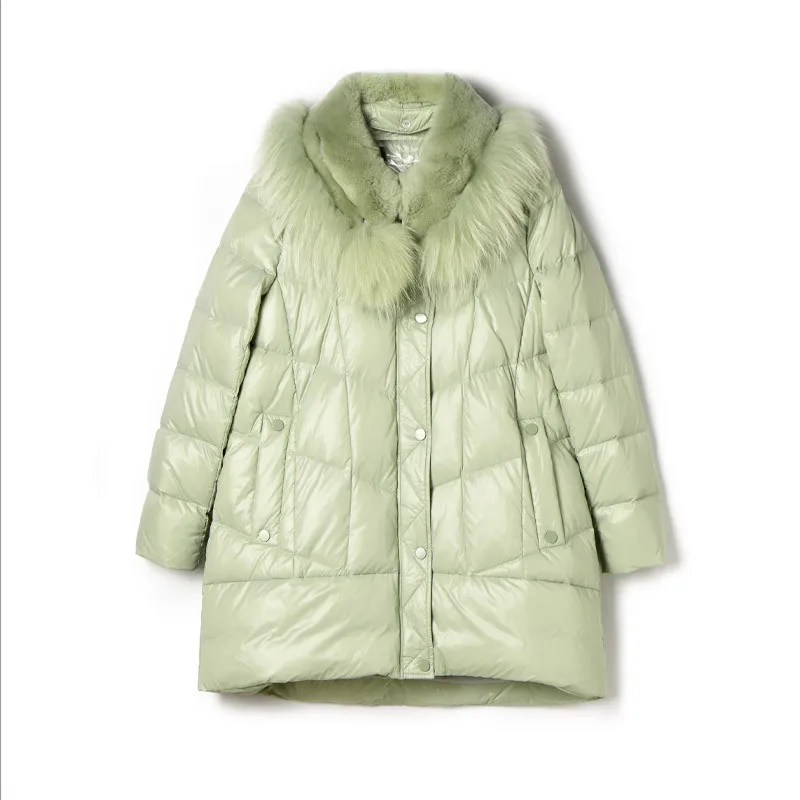 

Sweet 2020 New Style down Jacket Female Raccoon Fur patchwork Rabbit Fur Collar 90% White Duck down Designer Warm Jacket