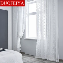 

French Romance Bedroom Decoration Curtains For Kitchen White Floating Tulle Sheer Rod Pocket Stereoscopic Lace Yarn Rideau 6