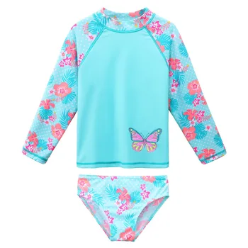

BAOHULU UPF50+ Print Girls Swimwear Long Sleeve Butterfly Children's Swimwear Beachwear Girl Swimsuit Surfing Suit Summer 2020