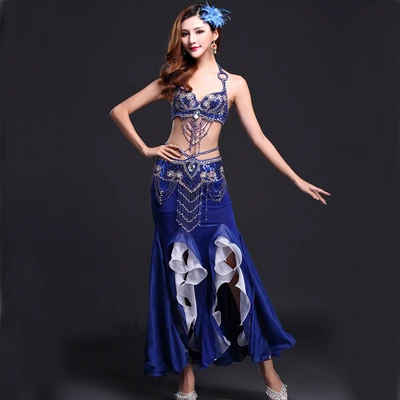 NEW Belly Dance Costume Outfit Set Bra Top Belt Hip Scarf Skirt Hollywood Dress 
