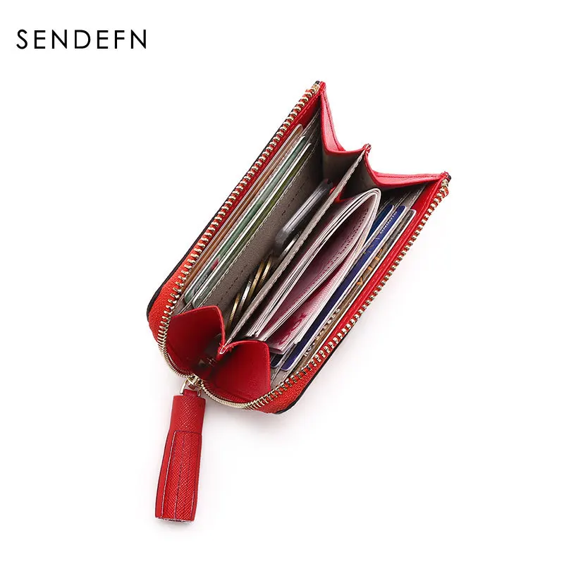SENDEFN, длинный женский кошелек из натуральной кожи, женский клатч, сумки из коровьей кожи, кошелек для монет, кредитный держатель для карт, хорошее качество, модный