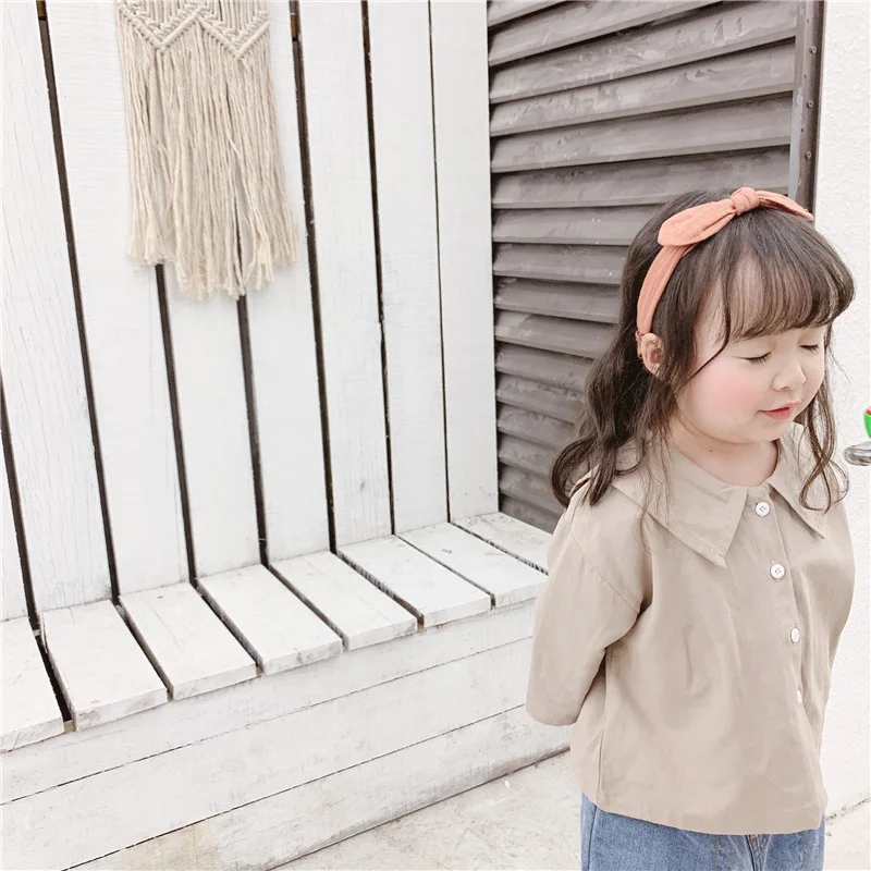 Spring And Autumn Childrenswear New Style Girls Korean-style Embroidered Large Lapel Autumn Clothing Shirt 19017