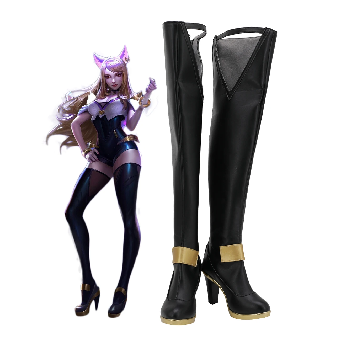 

Hot Game LOL KDA Ahri Cosplay Boots Ahri Over-Knee High Heel Leather Shoes Custom Made for Unisex