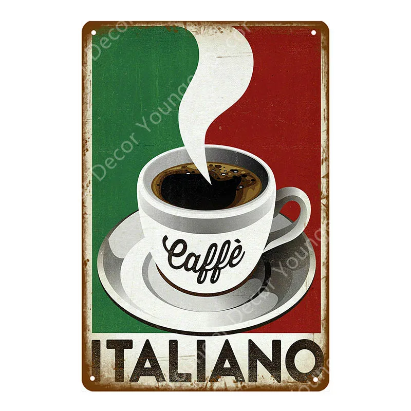 Italiano чайная металлическая жестяная вывеска настенная художественная тарелка напиток баннер про кофе бар кухня паб кафе Декор винтажная Ретро Наклейка на стену YI-011 - Цвет: YD9127EI