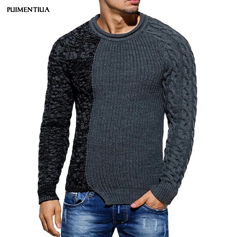 DIHOPE 2019 Men s Fashion Round Neck Personality Color Matching Wild Pullover Slim Sweater Male Spring 1
