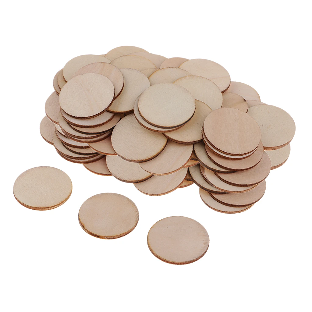 100Pcs Wooden Shapes Blank Round Wood Embellishments Wood Slices Circles for Wedding, Valentine, DIY, Arts, Crafts, Card Making