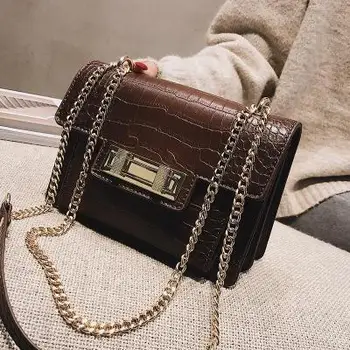

Women Luxury Handbag Crocodile Leather Pattern Shoulder Bag for Woman Fashion Brand Evening Small Square Clutch Bag