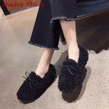 Зимние женские пушистые тапочки; мягкая теплая домашняя обувь; милые меховые шлепанцы с кошачьей лапой; пара плюшевых тапочек; меховая обувь на плоской подошве
