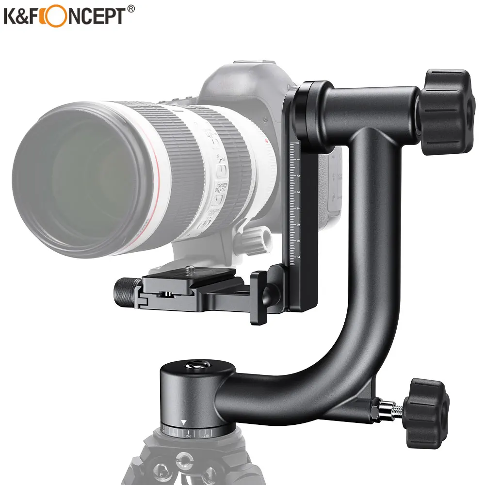 K&F Concept Tripod Head Aluminum Alloy 360 Degree Panoramic Gimbal Tripod Head 1/4'' Standard Quick Release Plate