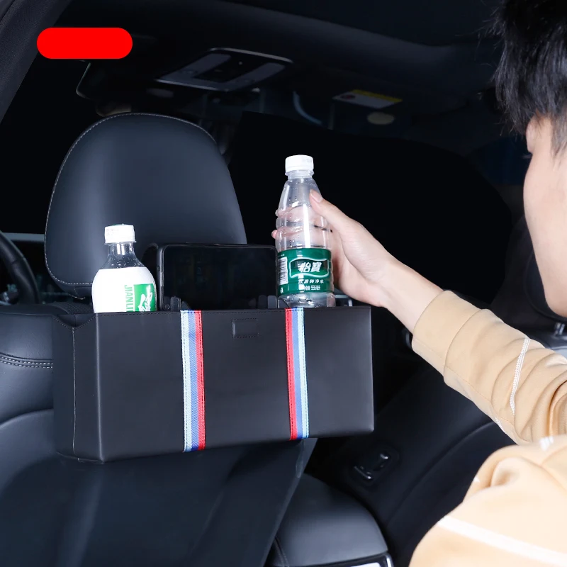 

Universal Top Layer Leather Back Seat Storage Box Multi-function Car Organizer Drink Holder Tissue Box Trash Bin Phone Holder