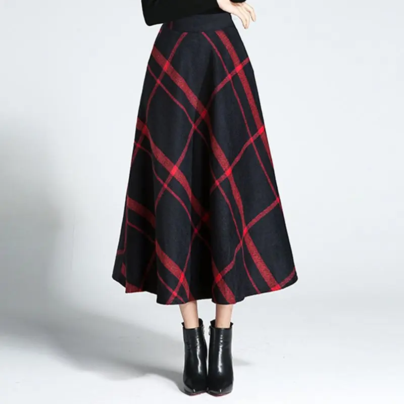 Sisjuly/осенне-зимняя плотная теплая шерстяная длинная юбка с высокой талией, длинная юбка в ретро-стиле, зимние юбки в клетку