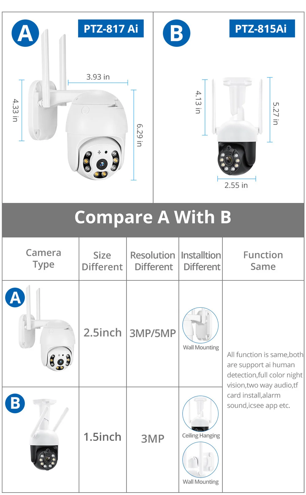 MISECU IP WiFi 3MP 5MP PTZ CCTV Security Protection Outdoor Auto Tracking Two Way Audio Night Vision Video Surveillance Camera