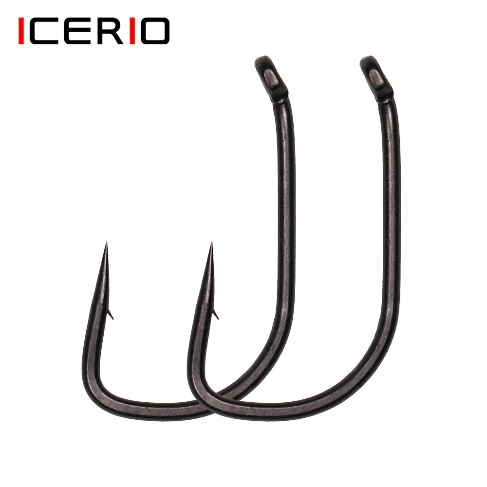 Icerio 100pcs Bent Eye Matt Black Carp Fishing Hooks High Carbon Steel