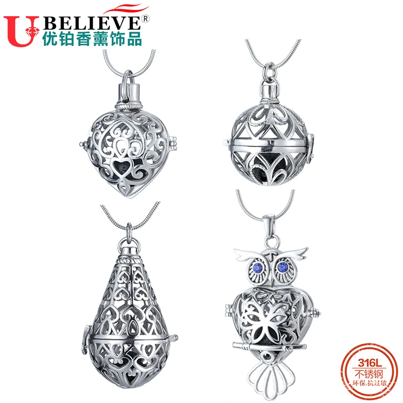 Stainless Steel Hollow Cage Ball Box Crown Owl Essetial Oil Diffuser Necklace Locket Round Pendants For DIY Perfume Jewelry | Украшения и