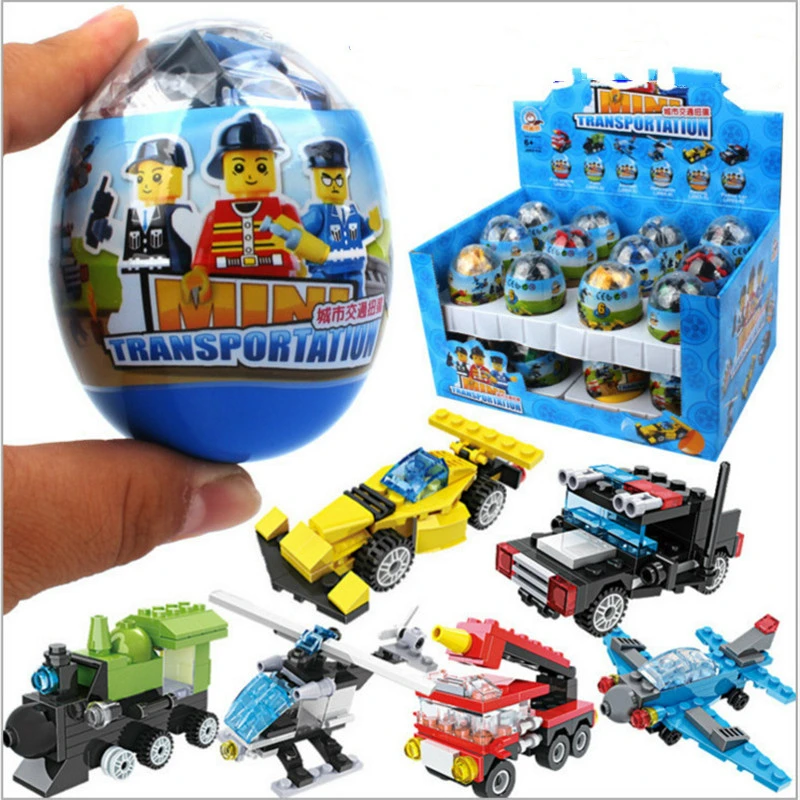 

6pcs/set Jimmy Bear City Traffic Twist Egg Figures Diy Twist Egg Car Aircraft Plane Compatible Legoeds Building Block Toy Gifts