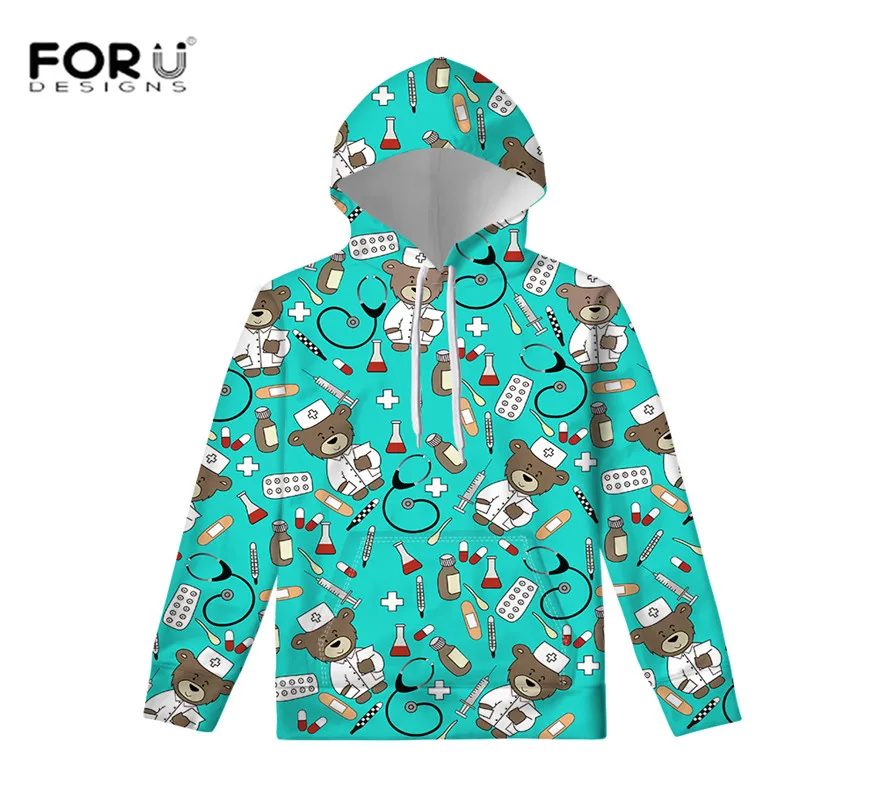 FOURUDESIGNS мультфильм медсестры медведь печать осень зима 3D толстовки с капюшоном топы Спортивные костюмы куртка осень зима загрязнители - Цвет: HXA110Z72