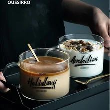 OUSSIRRO креативный прозрачный двойной анти-ожоги письмо большая стеклянная чашка ручка Кружка Офис десерт чай молоко чашка для завтрака
