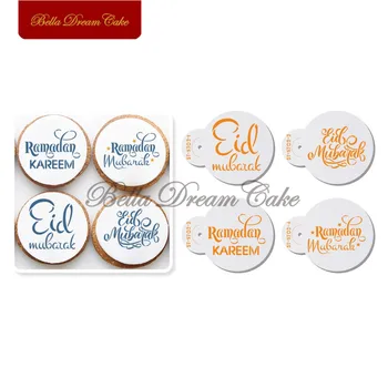 

4pcs/set Eid Mubarak Text Cookies Stencil Coffee Drawing Stencils Template Biscuits Fondant Mold Cake Decorating Tools Bakeware