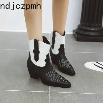 

Women's Boots New winter fashion Color matching Square head mid heel Ankle boots Women's shoes plus size 34-48 Heel Height 5.5cm