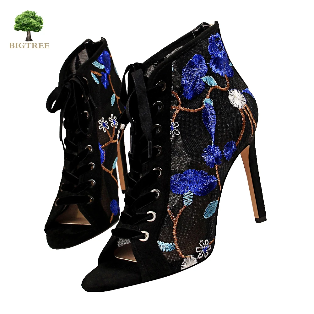 BIGTREE Women's Sandals Summer Boots Net yarn Hollowing Out High 2020 Fashion Chinese Style Banquet Cool Boots|Боссоножки и