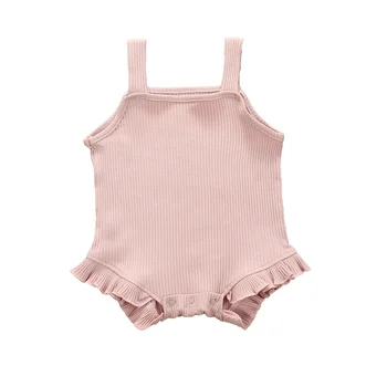 

Toddler Baby Girl Clothes Pink Sleeveless Sling Ruffle Knitted Bodysuit Summer Casual Outfits Clothes 0-24M