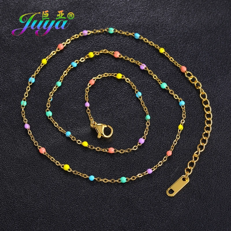 

Juya 3Pcs/Lot 18K Real Gold Platinum Plated Handmade Lobster Clasp Enamel Link Chains For DIY Fashion Pendant Jewelry Making