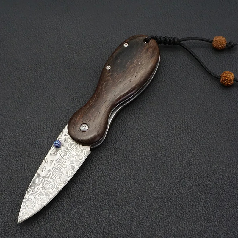 Креативный маленький складной нож лезвие из дамасской стали с деревянной ручкой