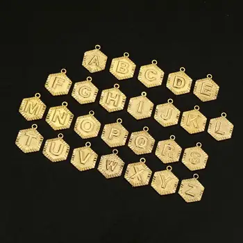 

QIAMNI 26pcs/lot Gold Alphabet Charms Capital Letter Initial Pendants Jewelry Making Accessories Handmade Craft DIY Women Men