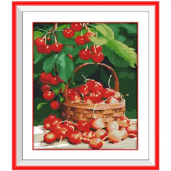 

Fresh cherries fruit counted printed on the canvas 11CT 14CT DIY kit Cross Stitch embroidery needlework Sets home decor