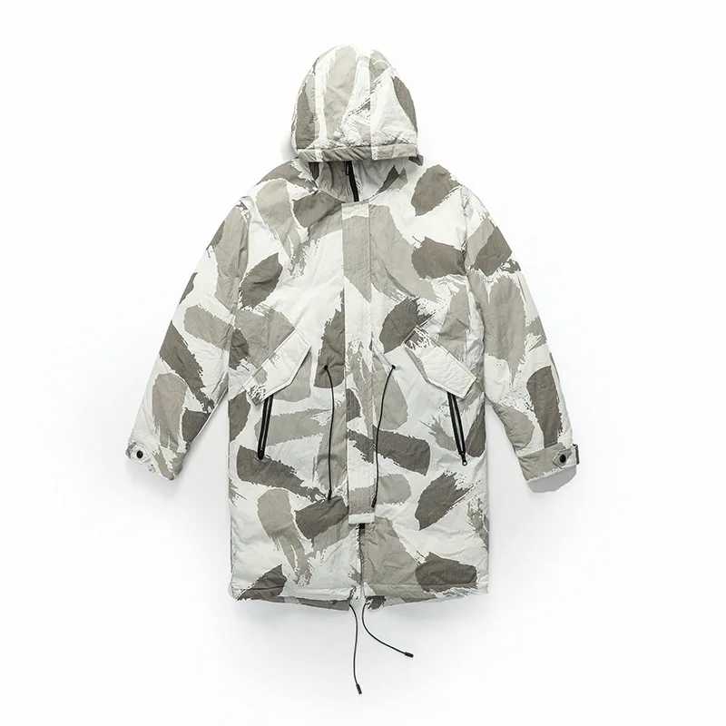 white Camouflage Зимняя куртка мужская модная камуфляжная Мужская парка куртка Мужская s парка с капюшоном куртки длинное плотное пальто теплые ветрозащитные мужские парки - Цвет: white Camouflage