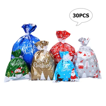 

2020 Christmas Gift Bags Candy Drawstring Plastic Packing Bag Packaging Holders Christmas Decorations for Home Party