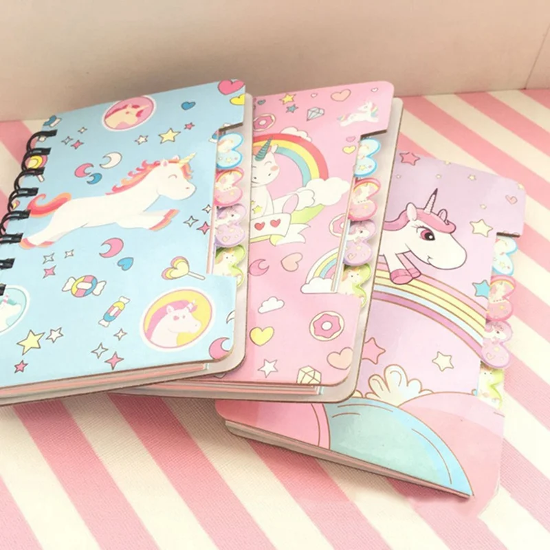 1PC Cute Cartoon Unicorn Hard Cover Coil Notebook Kawaii Planner Pupils Notepad Cute Line Inner Page Stationery Random Color