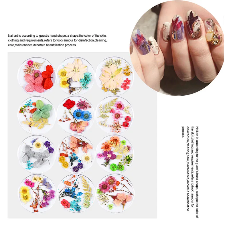 Сушеные цветы 1 коробка наклейки для ногтей украшения 3D цвета натуральный цветочный УФ гель лак для ногтей Аксессуары для маникюра
