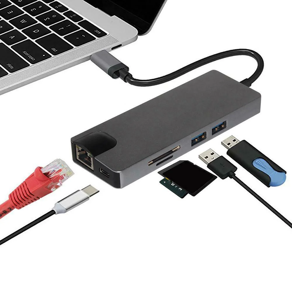 Usbc к Rj45 Lan 4K Hdmi Vga 2Usb 3,0 Sd слот для карт 8 в 1 Тип C док-адаптер концентратор для Macbook для samsung huawei Dex Mo