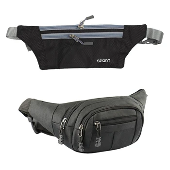 

2pcs Unisex Running Bum Bag Hiking Sport Fanny Pack Waist Belt Zip Pouch Black - 19 x 16 x 16cm & 34cm x 12cm