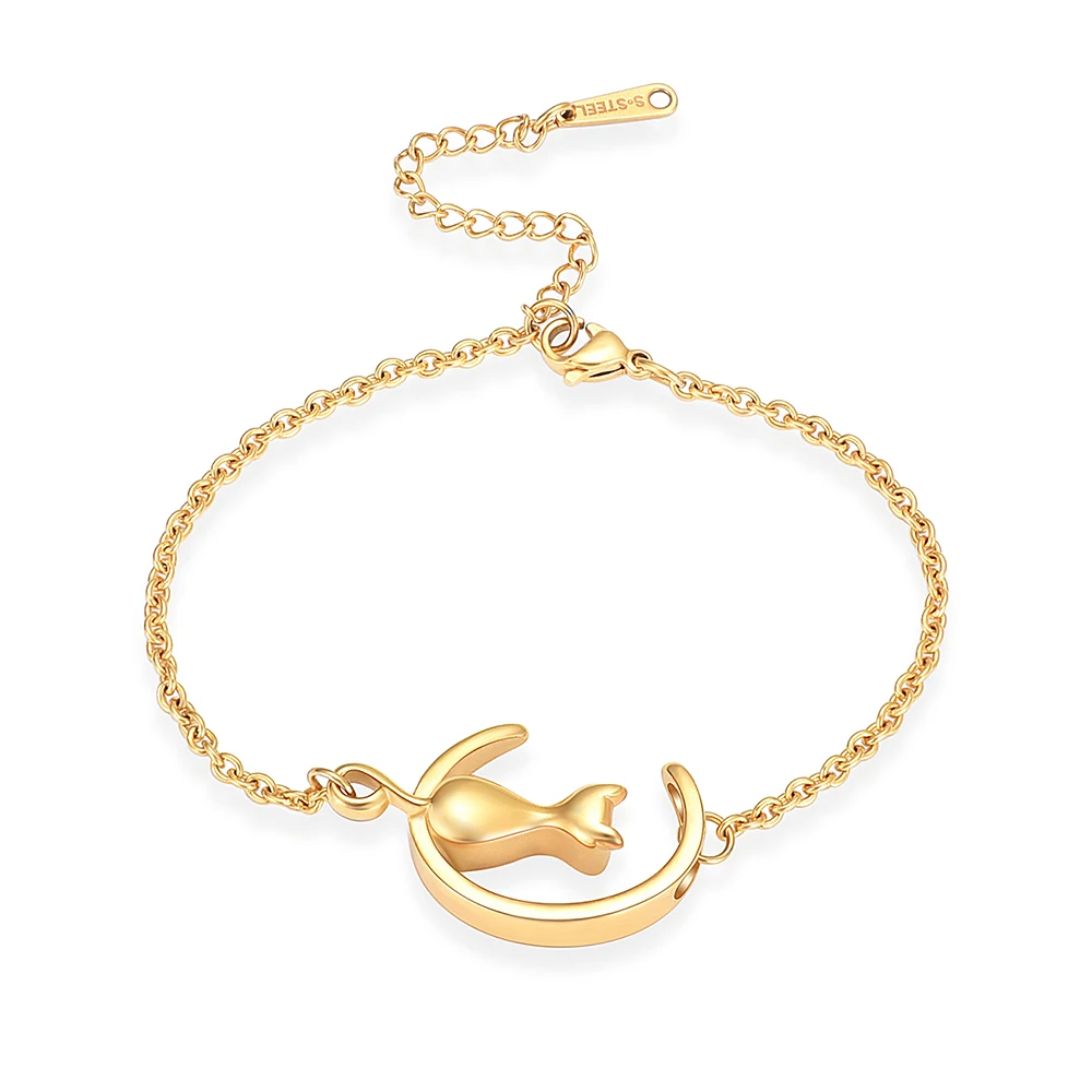 

IJD5116 Stainless Steel Cat Shape Keepsake Bracelet Cremation for Ashes Urn Memorial Souvenir Bracelet Jewelry