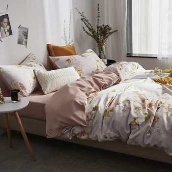 

GXC Fashion Flowers 100% Silk Bedding Set Silky Duvet Cover Healthy Skin Pillowcase Flat Sheet Bed Linen For Sleeping